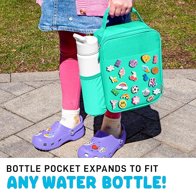 Fit & Fresh Lunch Box For Kids, Boys & Girls, School, Camp, Insulated Bag With Shoe Charm Slots For Personalization, Teal