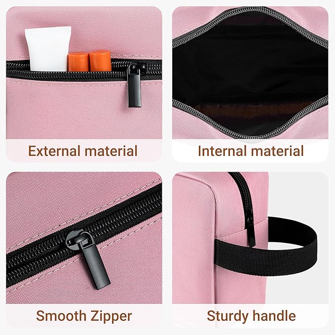 Elviros Travel Toiletry Bag for Women and Men, Lightweight Makeup Bag Hanging Dopp Kit with Compartment Cosmetic Organizer Small Tool Bag Travel Essentials, Pink