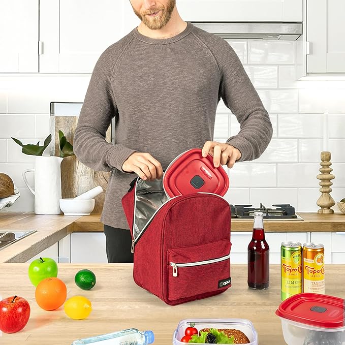 opux Lunch Box for Girls Boys Kids, Insulated Leakproof Lunch Bag, Reusable Teen Lunch Boxes for School, Medium Large lunchbox for Women Men Adult for Work with Front Back Pocket (Red)