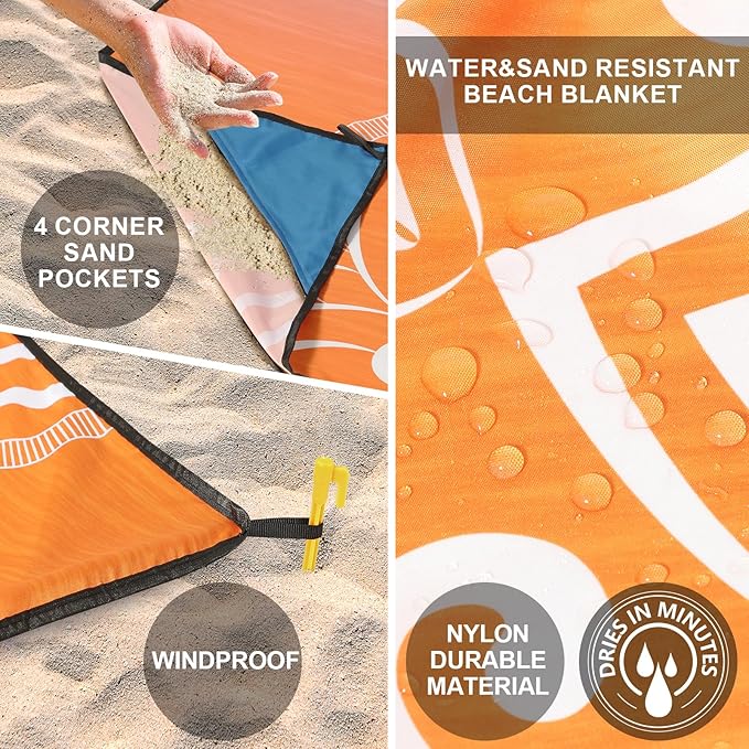 Beach Blanket Waterproof Sandproof Extra Large Beach Mat 79" X 83"/120"x108"for 1-8 Adults Quick Drying Durable Outdoor Picnic Mat for Beach Travel Camping Hiking