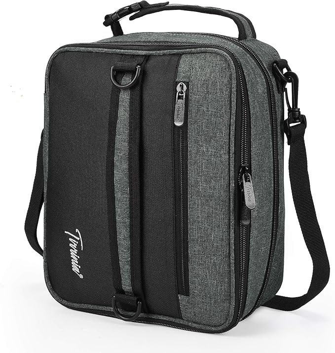 Expandable Insulated Lunch Bag, Leakproof Flat Lunch Cooler Tote with Shoulder Strap for Men and Women, Suitable for Work & Office by Tirrinia, Charcoal