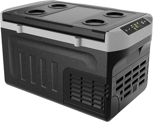 12 Volt Refrigerator, 23QT(21L) Compressor Electric Cooler, 12V fridge -4℉~68℉, Car Refrigerator 12/24V DC & 100-240V AC for Camping, Fishing, Travel, Home