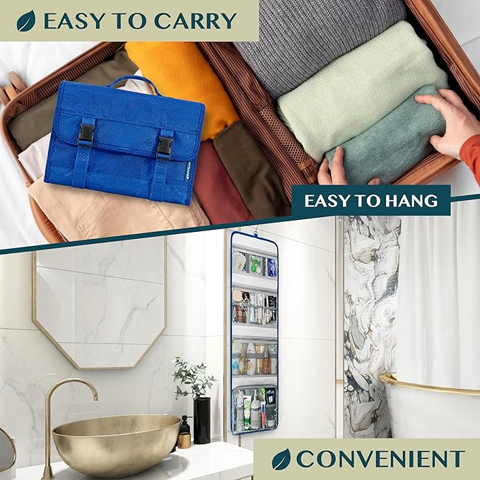 PAVILIA Travel Hanging Toiletry Bag for Women Men, Large Capacity Makeup Bag Kit, Waterproof Cosmetic Storage Organizer Case for Bathroom Shower, Black