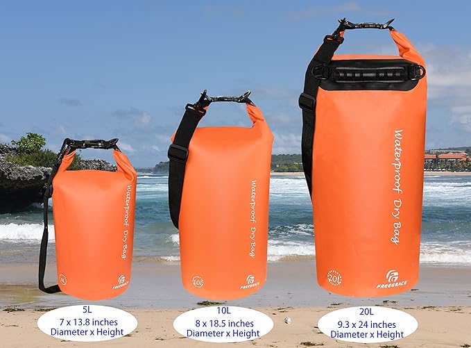 Waterproof Dry Bags Set Of 3 - Dry Bag With 2 Zip Lock Seals, Waist Pouch & Phone Case - Can Be Submerged Into Water For Swimming, Kayak, Rafting & Boating (Without Window, Orange, 20L)