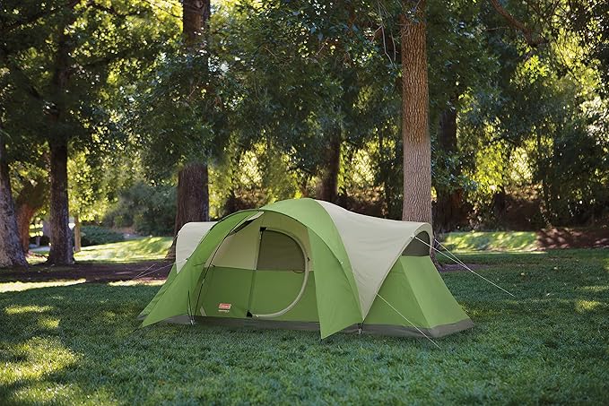 Coleman Montana 8-Person Camping Tent with Rainfly, Weatherproof Family Tent Sets Up in 15 Mins, Fits Multiple Airbeds