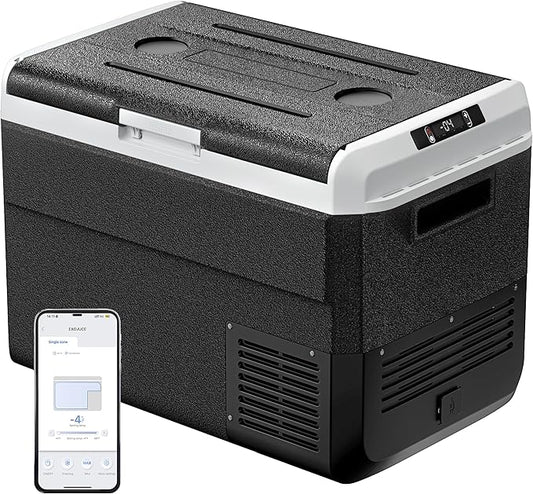 12 Volt Refrigerator, 53 Quart Electric Cooler, Car Fridge 12V/24V DC 100~240V AC, Portable Freezer -4℉~68℉, APP Control, Portable 12V Refrigerator Fridge for Truck, RV, Camping,Travel