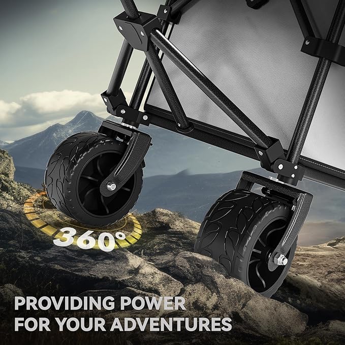YITAHOME 300Lbs Large Collapsible Foldable Wagon, Heavy Duty Beach Wagon Cart Utility Wagon with 3.2in Wide All Terrain Wheels, Side Pocket, Cup Holder, Mesh Cover for Sports, Shopping, Camping - Gray