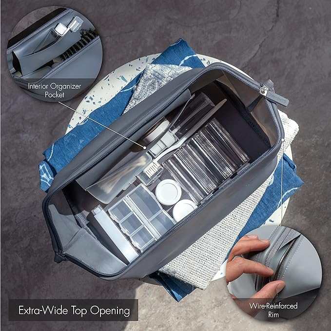 LINE+ARC Easy-to-Clean Silicone Dopp Kit (As Seen in Glamour and GQ) Extra-Wide Opening Anti-Stain (Mauve, 3.5L) Toiletry Bag Travel Set Makeup Organizer Cosmetics Case Fabric Simple Hang Loop