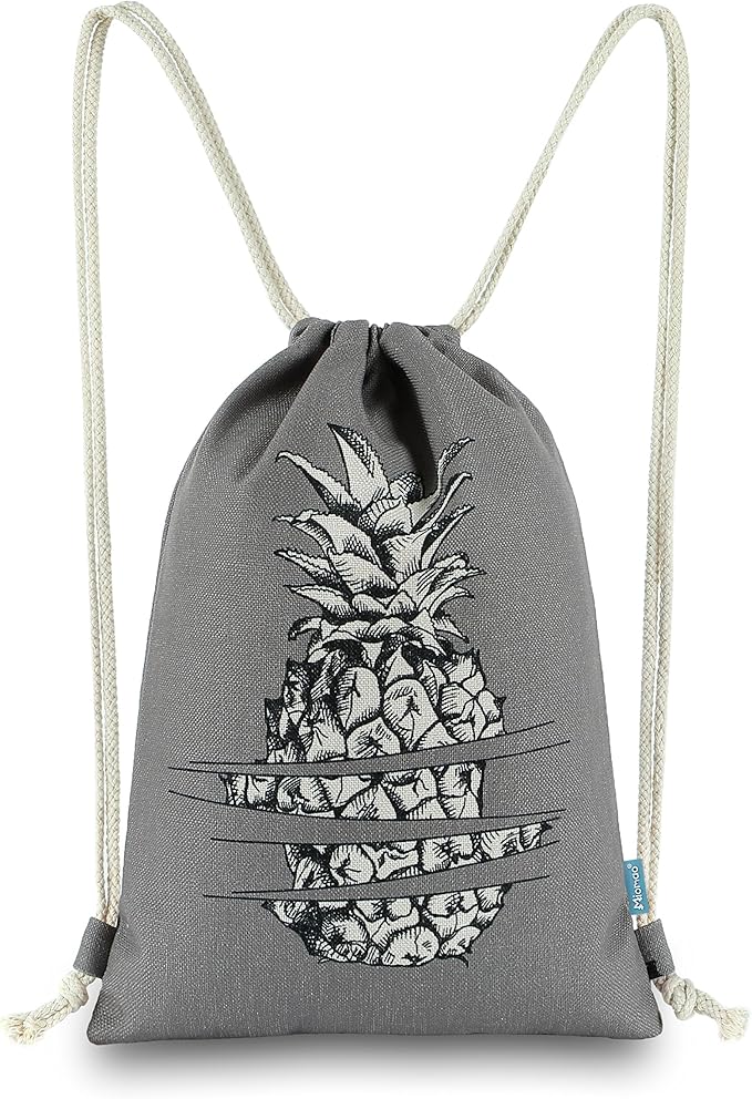 Drawstring Backpack Pineapple Style String Bag Canvas Beach Sport Daypack