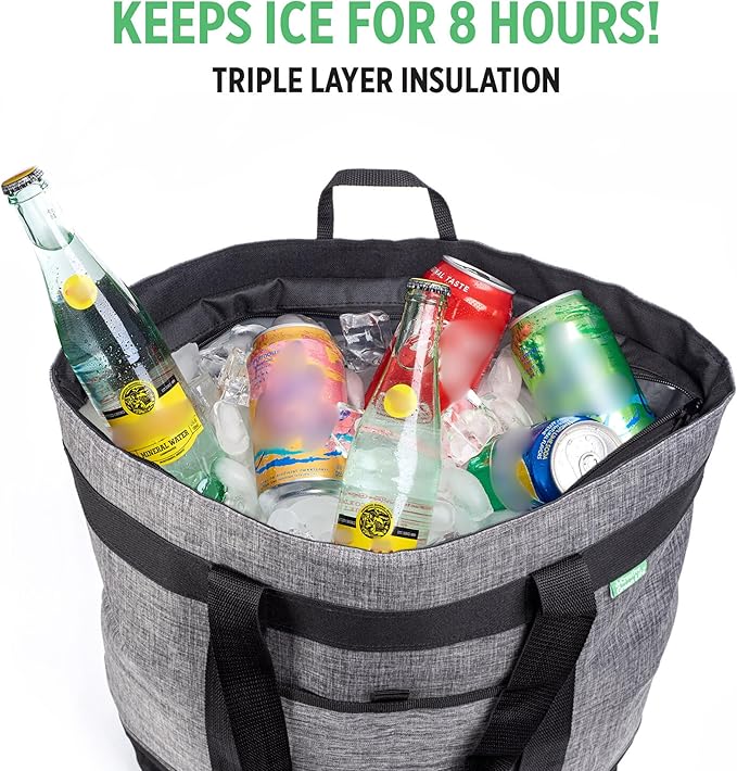 Jumbo Insulated Cooler Bag (Charcoal) with HD Thermal Insulation - Premium, Collapsible Soft Cooler Makes a Perfect Insulated Grocery Bag, Food Delivery Bag, Travel Bag, Beach or Picnic Bags