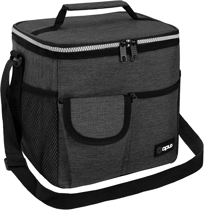 opux Insulated Lunch Bag for Men Women, Leakproof Charcoal Grey Lunch Box for Work, Portable Soft Lunch Cooler Bag with Shoulder Strap, Adult Lunchbox Lunch Pail for Kid Boy Girl School, 18 Can/10L