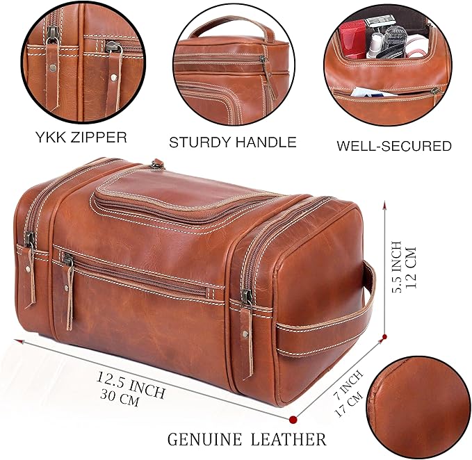 VC VINTAGE COUTURE Leather Toiletry Bag for Men Extra Large Leather Men's Toiletry Bag for Traveling Real Leather Dopp Kit for Men Leather Shaving Bag for Travel