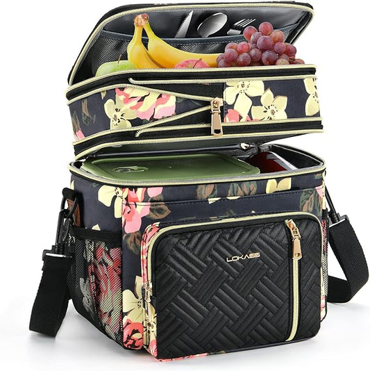 Lunch Box & Lunch Bag for Women, Large Insulated Adult Lunch Box Leakproof Lunchbox Cooler Bag for Work Picnic Beach,16L, Floral
