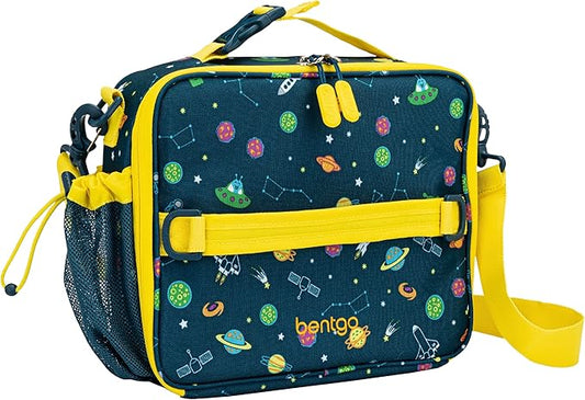 Bentgo Kids Lunch Bag - Durable, Double-Insulated Lunch Bag for Kids 3+; Holds Lunch Box, Water Bottle, & Snacks; Easy-Clean Water-Resistant Fabric & Multiple Zippered Pockets (Space)