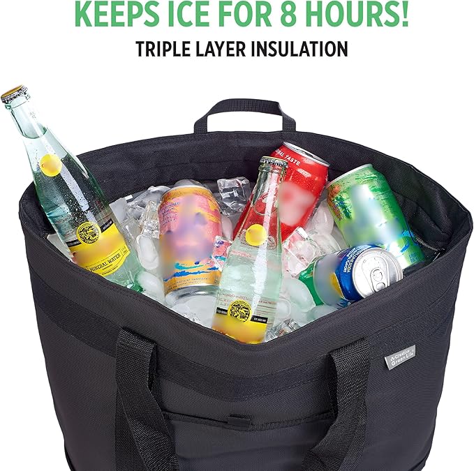 Jumbo Insulated Cooler Bag (Black) with HD Thermal Insulation - Premium, Collapsible Soft Cooler Makes a Perfect Insulated Grocery Bag, Food Delivery Bag, Travel Bag, Beach or Picnic Bags