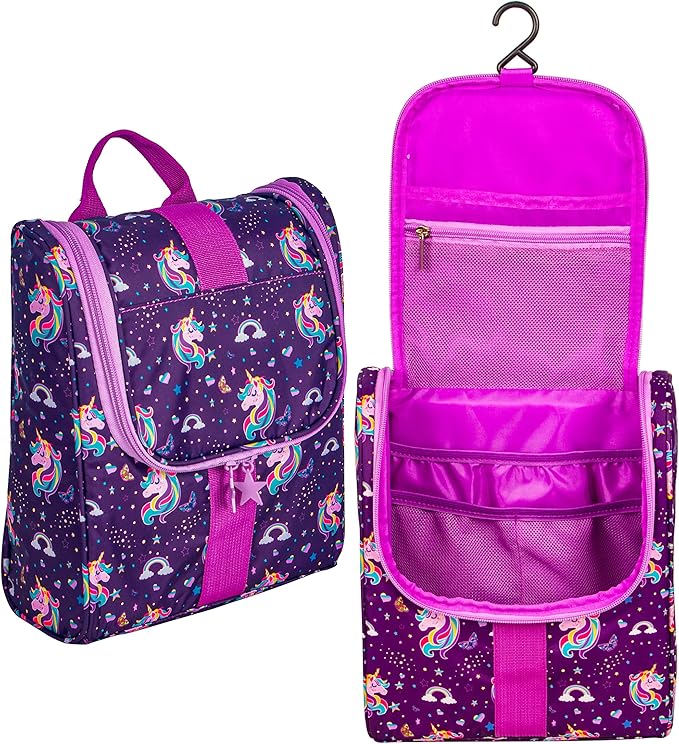 Cute Cartoon Hanging Kids Toiletry Bag Children Travel Cosmetic Makeup Organizer Wash Bag Shower bag Over Night Bag Camping Shaving Kit Bag for Boys & Girls(Unicorn)