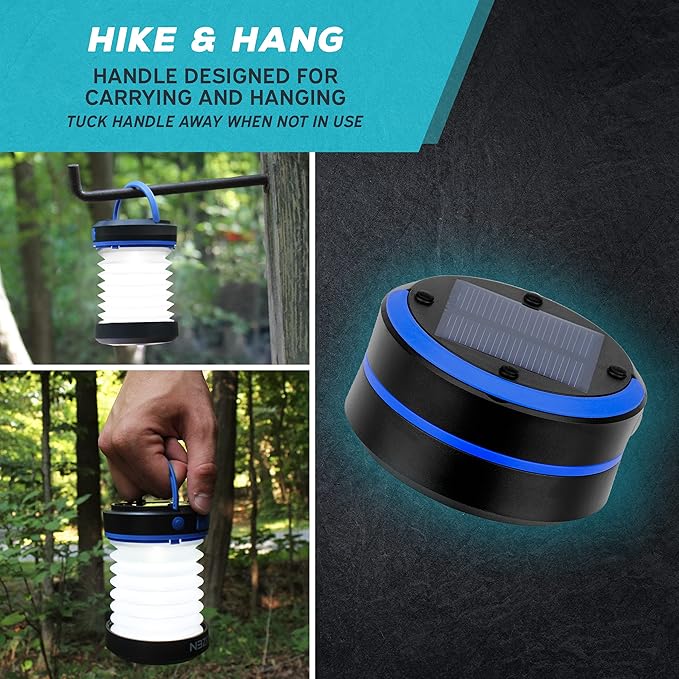Kizen Solar Camping Lantern Rechargeable - LED Lanterns for Power Outages, Camping Lights, Emergency Flashlight - Collapsible & Rechargeable Lamp with Solar or Plug