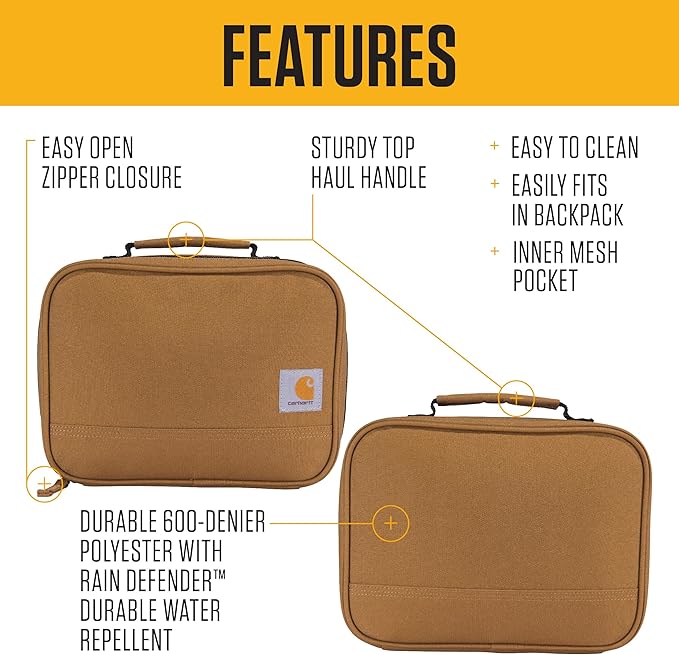 Carhartt Insulated 4-Can Lunch Cooler for Men and Women, Fully Insulated and Water Resistant, Essential Lunch Cooler (Carhartt Brown)