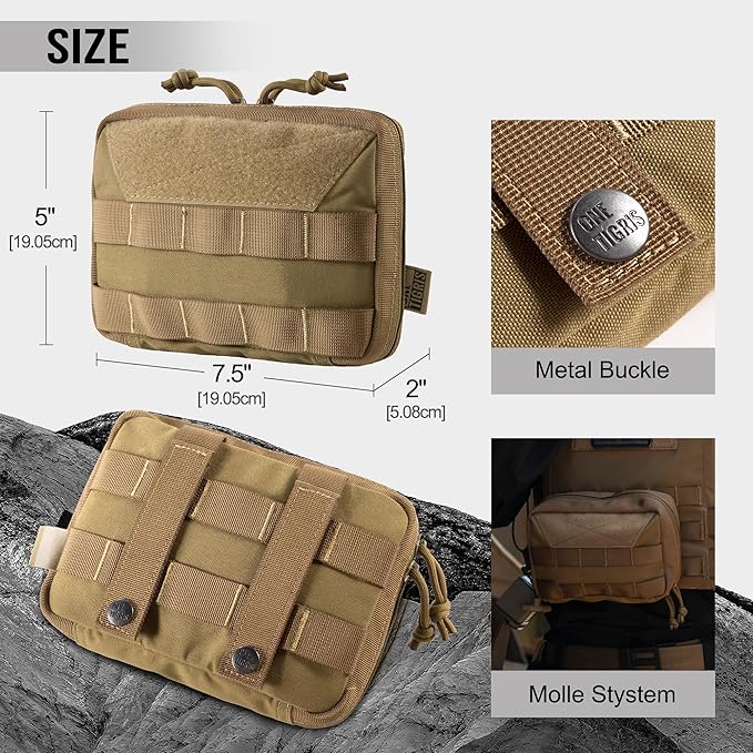 OneTigris MOLLE Pouch, Tactical Admin Pouch Belt EDC Tool Organizer Zippered Utility Waist Pack 7.5"x5"x2"