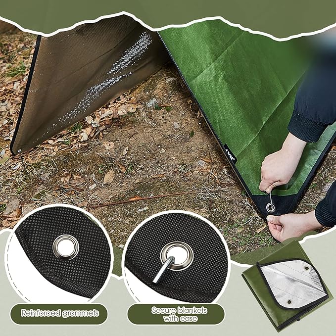 Kingdder 2 Pcs Heavy Duty Emergency Blanket for Survival Thermal Tarp Insulated Tent Camping Tarp Infrared Blocked Blankets for Rescue Camping Hiking (Green)