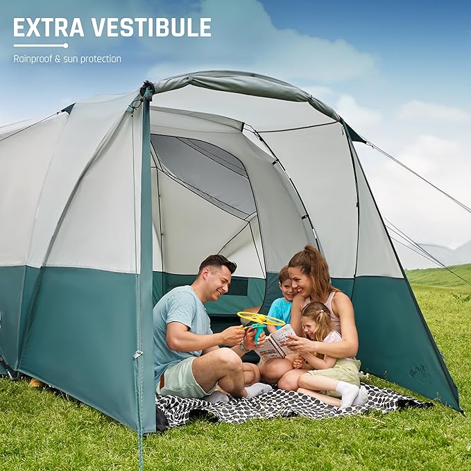 8/10/11 Person Camping Tent with Porch, Large Family Tents for Outdoor Camping, Big Dome Tent Includes Rainfly, Reflective Windproof Rope, Large Vestibule