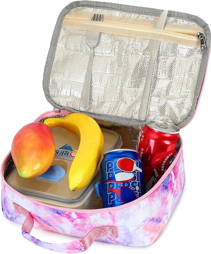 Kids Lunch Box Boys Girls Insulated Lunch Cooler Bag Reusable Lunch Tote Kit for School Travel (878 Galaxy-Purple)