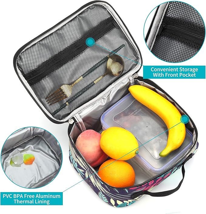 rickyh style Lunch Box with Padded Liner, Spacious Insulated Lunch Bag Durable Thermal Lunch Cooler Pack with Strap for Men Women Boys Girls Adults School Sports Beach Picnic Work,2 Pocket (LBLJLAN)