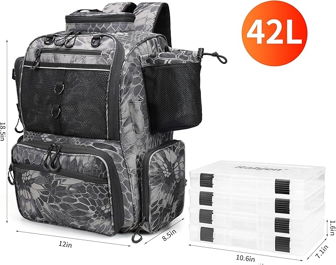 Rabjen Fishing Tackle Backpack with Rod Holders, Bottle Holder, Storage Bag Store Fishing Gear