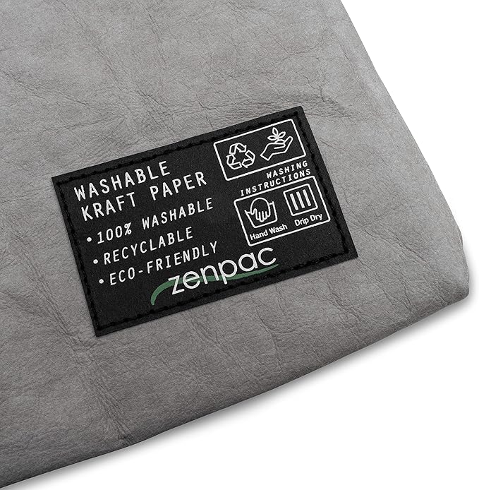 ZENPAC Small Silver Insulated Bag, Lunch Box for Men, Unisex, Designer Kraft, Washable, Spill Proof Sandwich Sack for Work, School, Picnic, 8.5x4.5x12