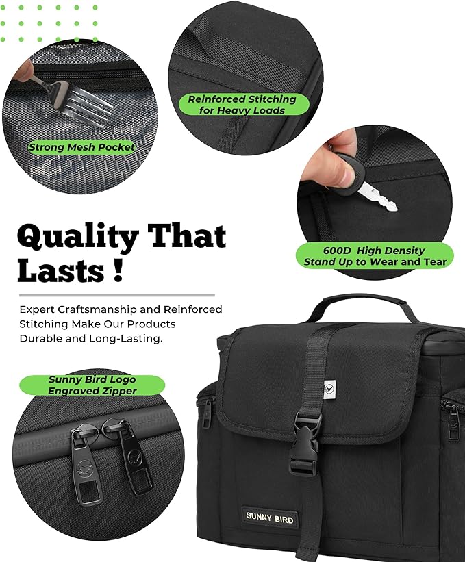 SUNNY BIRD Insulated Lunch Bag Tactical Lunch Box Cooler for Men and Women (Black)