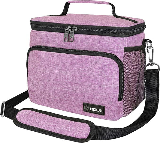 OPUX Insulated Lunch Bag for Men Women, Soft Lunch Box for Office Work School Picnic, Leakproof Lunch Cooler Bag with Shoulder Strap for Kid Adult Boy Girl, Medium Lunchbox Lunch Tote (Heather Purple)