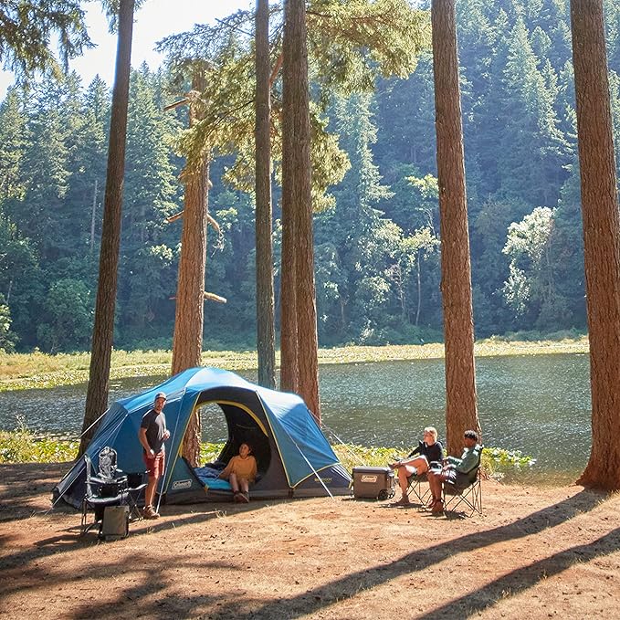 Coleman 4/6/8/10 Person Skydome Dark Room Tent with Rainfly, 5 Minute Setup, Blocks 90% of Sunlight, 20% More Headroom Than Traditional Tents
