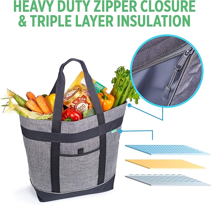 Jumbo Insulated Cooler Bag (Charcoal) with HD Thermal Insulation - Premium, Collapsible Soft Cooler Makes a Perfect Insulated Grocery Bag, Food Delivery Bag, Travel Bag, Beach or Picnic Bags