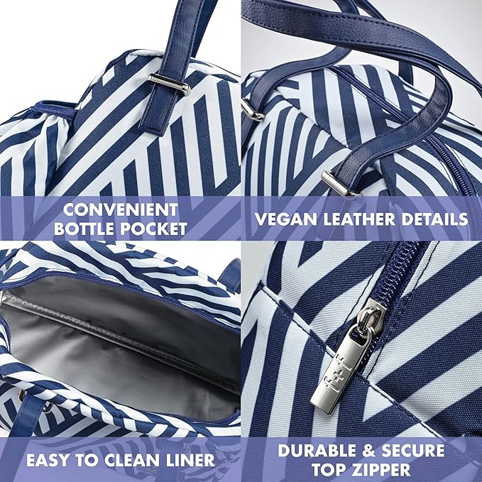 Fit & Fresh Lunch Bag For Women, Insulated Womens Lunch Bag For Work, Leakproof & Stain-Resistant Large Lunch Box For Women With Bottle Pocket, Zipper Closure Laketown Bag Navy Stripe Tumbler