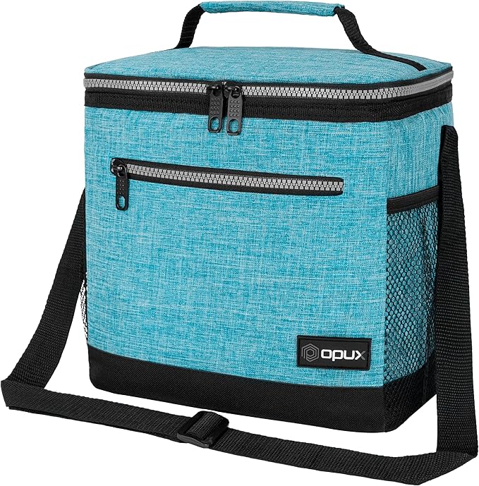 opux Extra Large Insulated Lunch Box Men Women, Lunch Bag for Work, Leakproof Soft Cooler Tote Adult, Lunch Pail, Picnic Beach Collapsible Food Bag with Shoulder Strap, Turquoise Blue