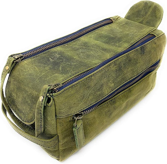 KomalC Premium Buffalo Leather Unisex Toiletry Bag Travel Dopp Kit
