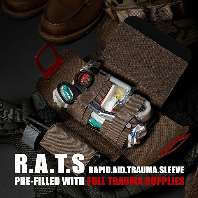 EVERLIT Rapid Aid Trauma Sleeve(Rats) EDC Trauma Kit, CAT GEN-7 Tourniquet QuikClot Gauze CE, Military Tactical IFAK for Bleeding Control (OD Green)