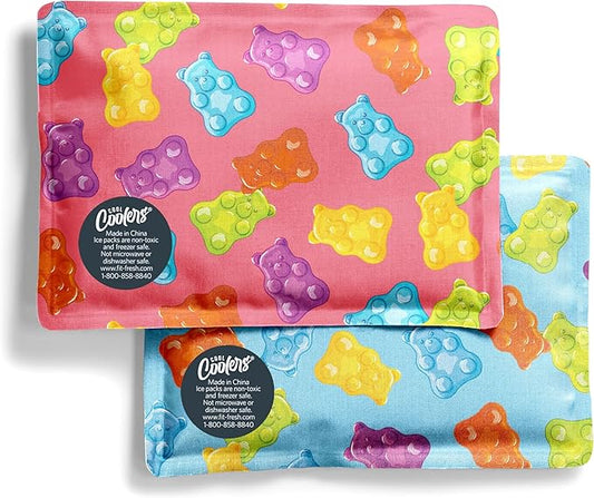 Fit & Fresh Cool Coolers 2 Pack Soft Ice for Lunch Bags, Flexible Stretch Nylon, Durable, Reusable Lunch Box Ice Packs, Soft Ice, Reusable Freezer Packs, Lunch Ice, Easy to Clean, Gummy Bears