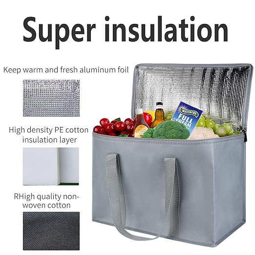 Insulated Car Trunk Organizer, Storage Collapsible Multi Compartment Car Organizer, SUV Trunk Organizer, Non Slip Bottom, Adjustable Securing Straps, Foldable Cover Grocery Shopping Bags,