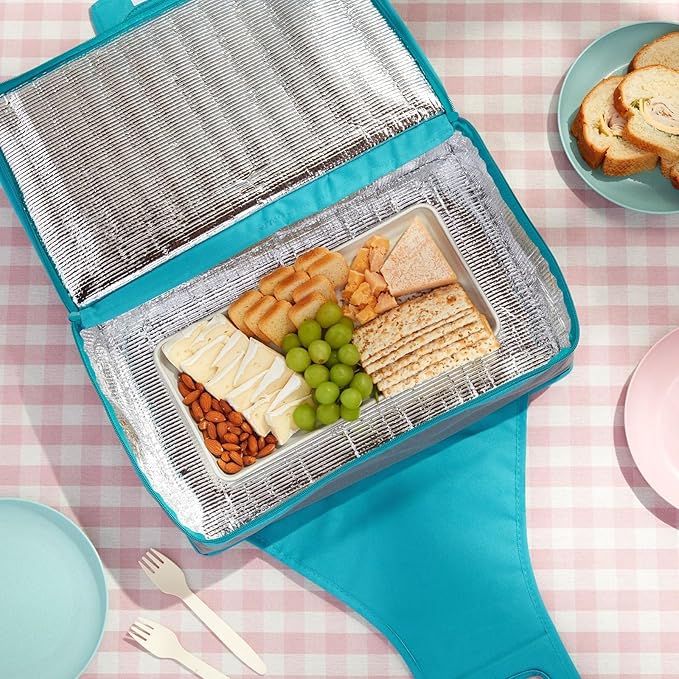 Juvale Thermal Insulated Casserole Carrier - Food Warmer Bag Container to Keep Food Hot for Lunch, Potluck Dish, Picnics, Pie, Transport (Teal and Gray, 16x10x4 in)