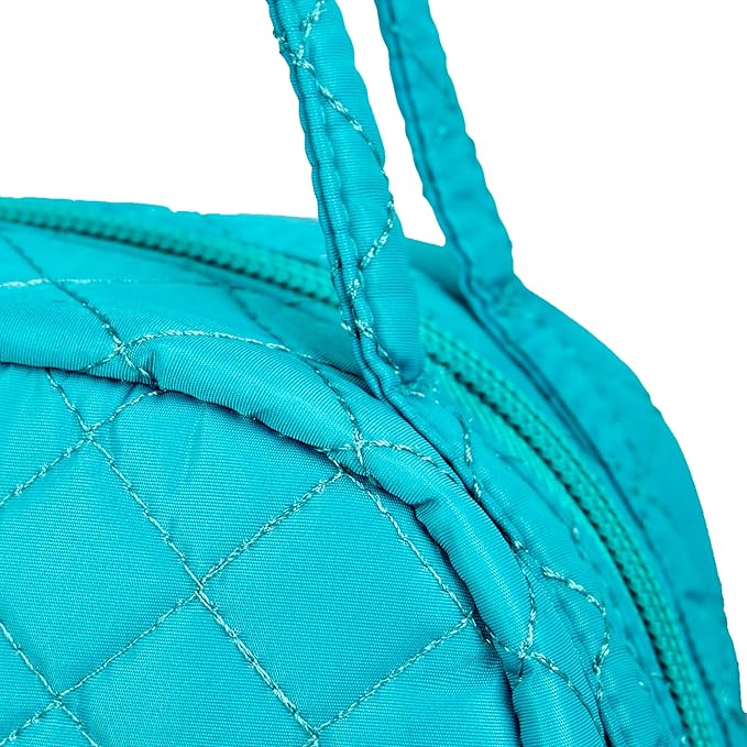 Machine Washable Women Quilted Fabric Insulated Reusable Cooler Lunch Bag Tote Adult Thermal Lunch Box Storage Bag for Ｗork (Blue)