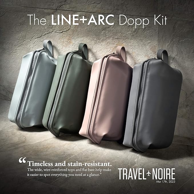 LINE+ARC Easy-to-Clean Silicone Dopp Kit (As Seen in Glamour and GQ) Extra-Wide Opening Anti-Stain (Mauve, 3.5L) Toiletry Bag Travel Set Makeup Organizer Cosmetics Case Fabric Simple Hang Loop