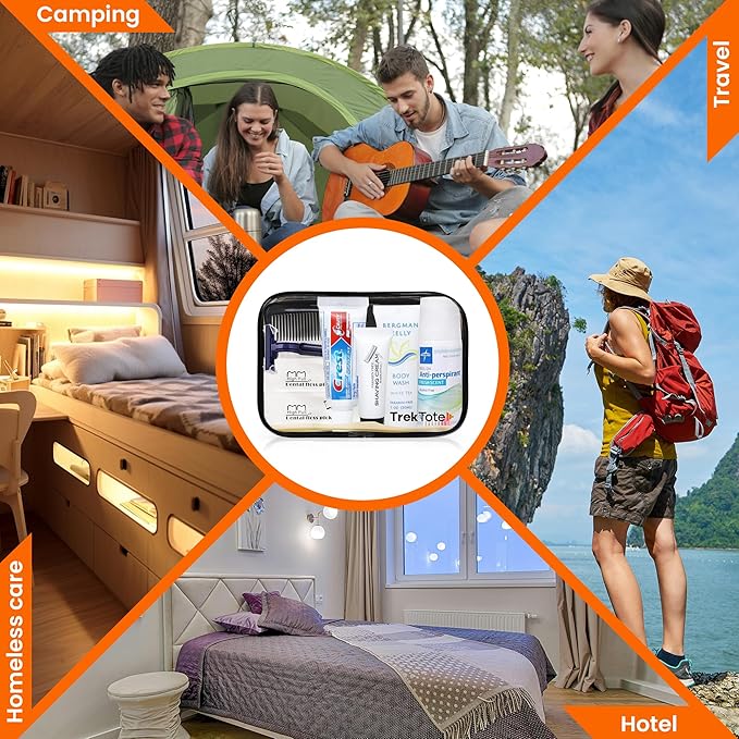 Trektote Travel Toiletry Kit For Men And Women – 10 Piece Set of Travel Size Toiletries, TSA Compliant, Includes Body Wash, Deodorant, Shaving Cream And Razor, Oral Care, Reusable Toiletry Bag & More