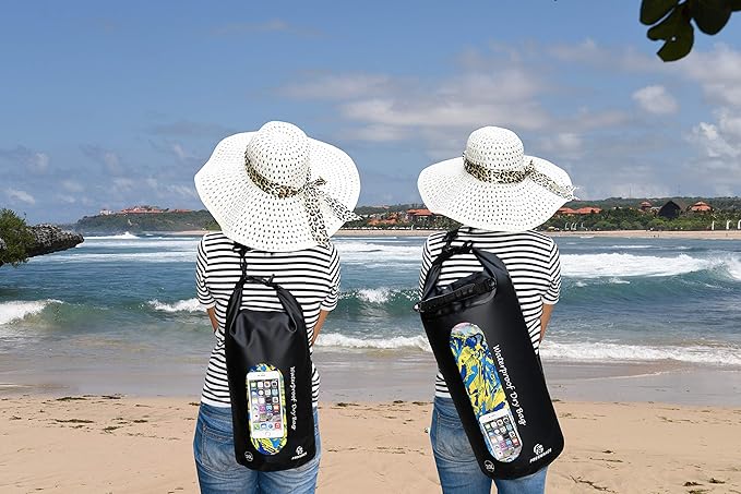 Waterproof Dry Bags Set of 3 Dry Bag with 2 Zip Lock Seals & Detachable Shoulder Strap, Waist Pouch & Phone Case - Can Be Submerged Into Water - for Swimming (Black(Window), 10L)