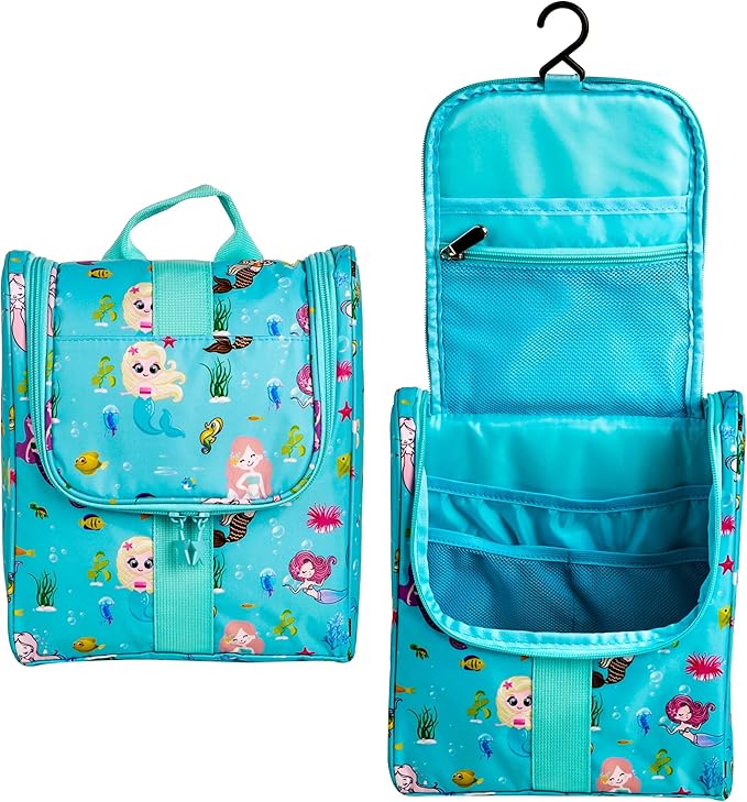 Cute Cartoon Hanging Kids Toiletry Bag Children Travel Cosmetic Makeup Organizer Wash Bag Shower bag Over Night Bag Camping Shaving Kit Bag for Boys & Girls (Mermaid)