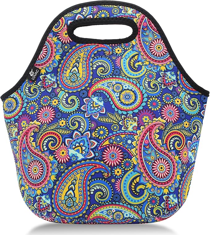 LOVAC Neoprene Lunch Bag, Thick Insulated Lunch Bag - Durable & Waterproof Lunch Tote With Zipper For Outdoor Travel Work(Retro2)