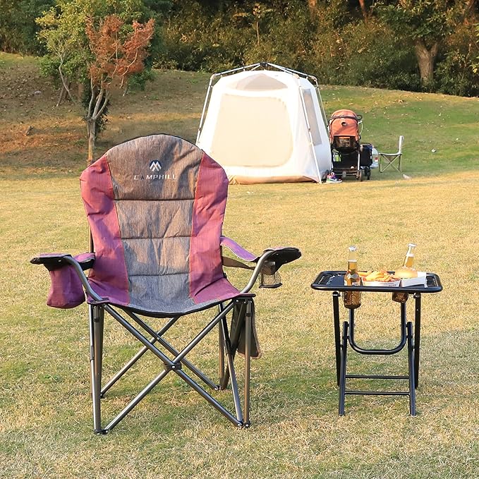 Folding Camping Chair:Oversized Portable Lawn Chairs for Adults,Outdoor Heavy Duty Padded Seats,Support 350 LBS,for Camp,Travel & Picnic