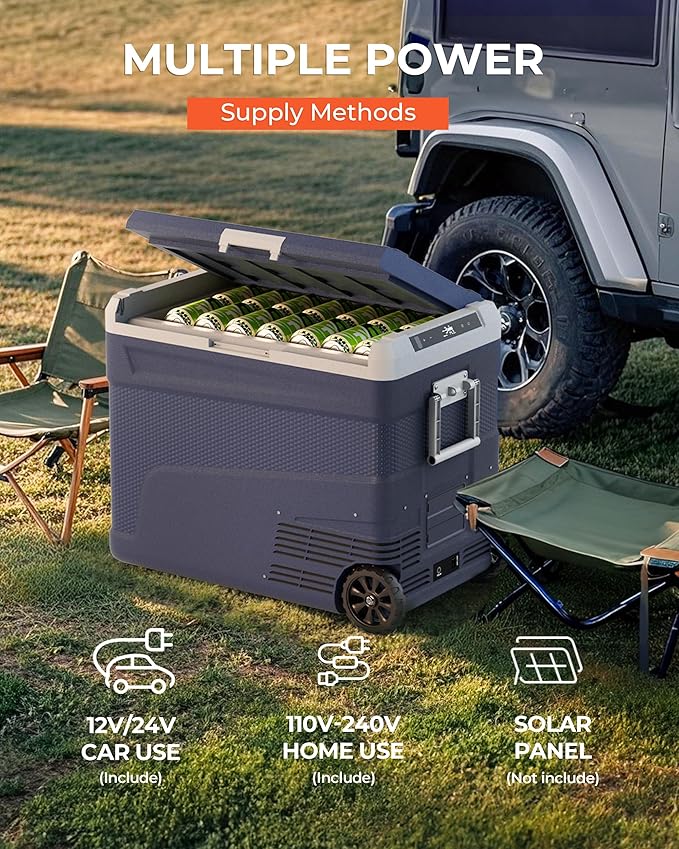 12 Volt Refrigerator Portable Fridge - 58 Quart(55L) Electric Cooler with Wheels, 12/24V DC & 100-240V AC, -4℉-68℉, APP Control, 12V Car Fridge for Camping, Boating, Truck, RV, Outdoor, Home