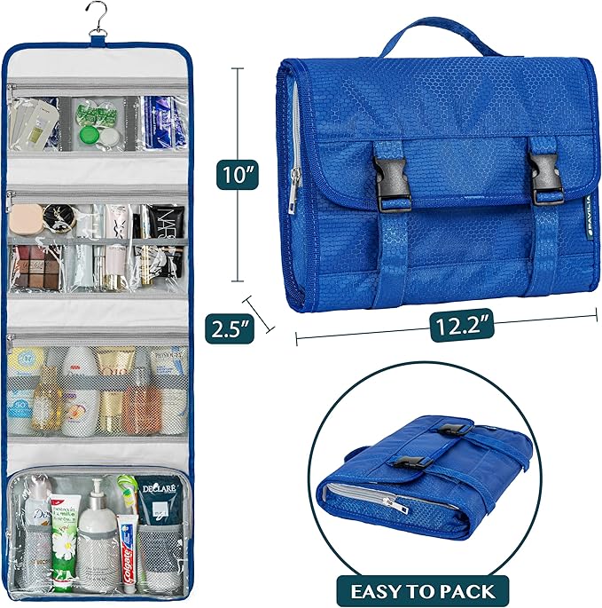 PAVILIA Travel Hanging Toiletry Bag for Women Men, Large Capacity Makeup Bag Kit, Waterproof Cosmetic Storage Organizer Case for Bathroom Shower, Black