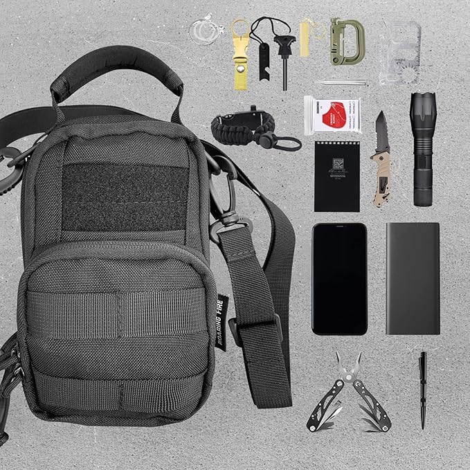 ROARING FIRE Tinder Tactical Molle Utility Pouch, EDC Tool Organizer Pouch with Removable Sling Strap. Modular Organizer Pouches for Every Day Carry, Hiking, Camping (Black)